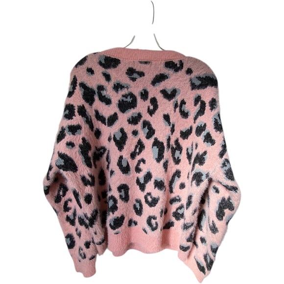 Pink and Black with Grey Leopard Print Women's Sweater - Picture 2 of 4